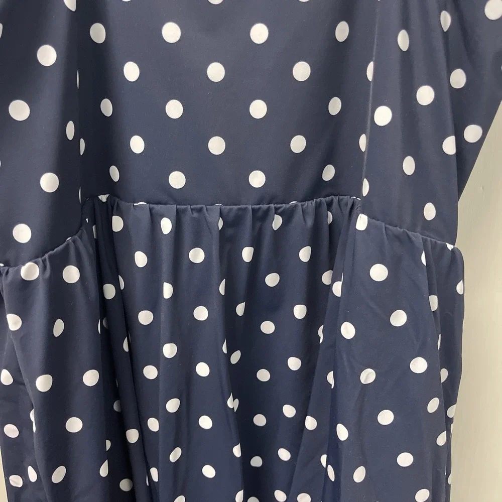 Lands' End Swim Dress Women 14 Polka Dot Twist Front V-Neck Modest One Piece